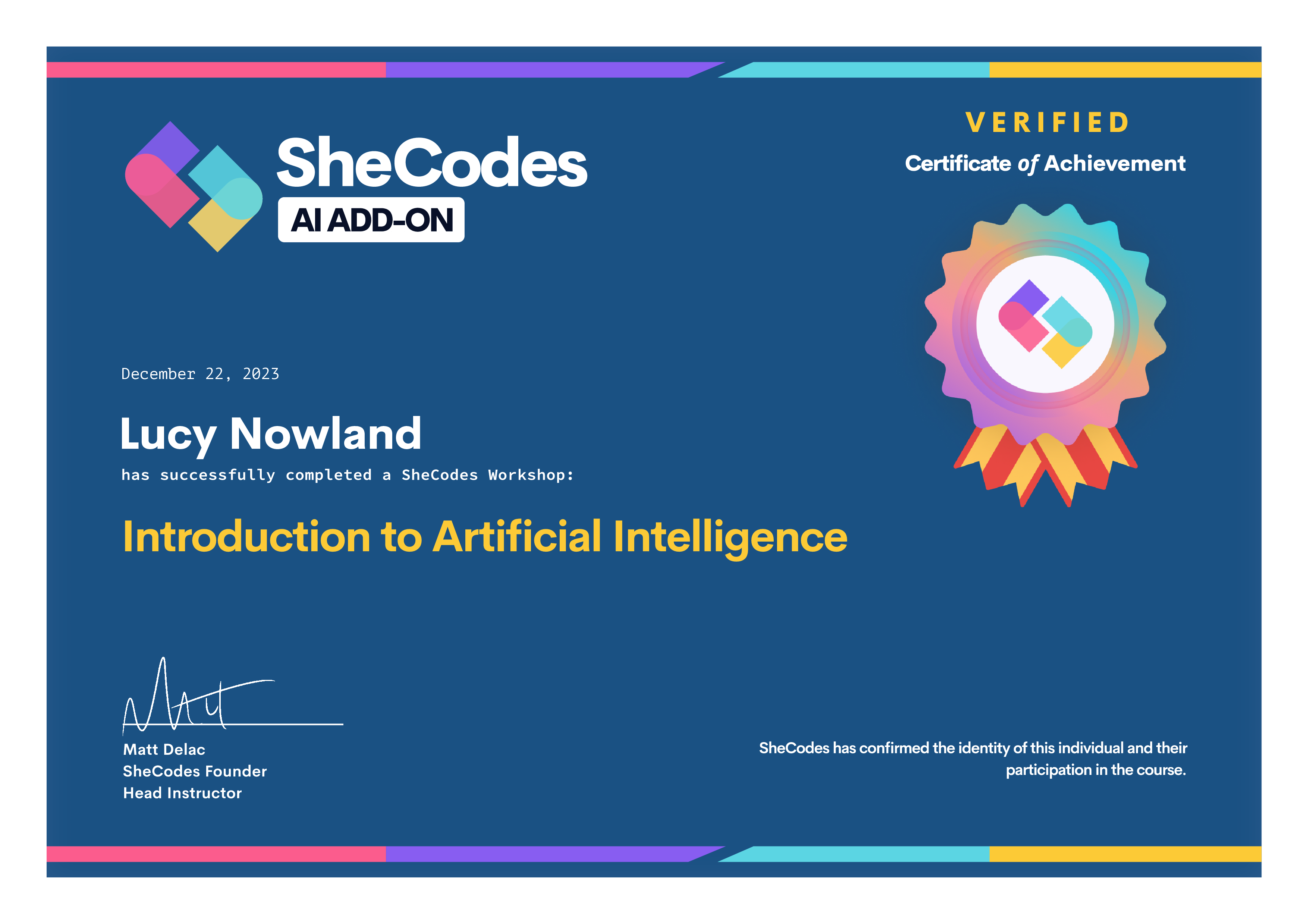 SheCodes AI Add-on Certificate